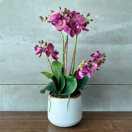 Faux Orchid Arrangement in White Pot