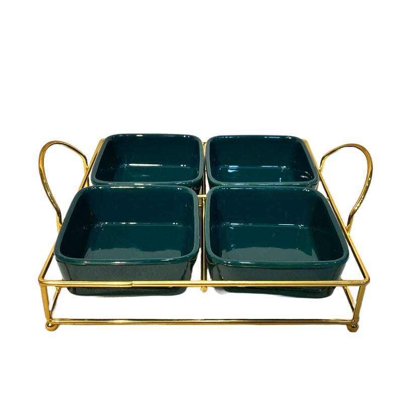 4-Division Dry Fruit Dish With Golden Stand