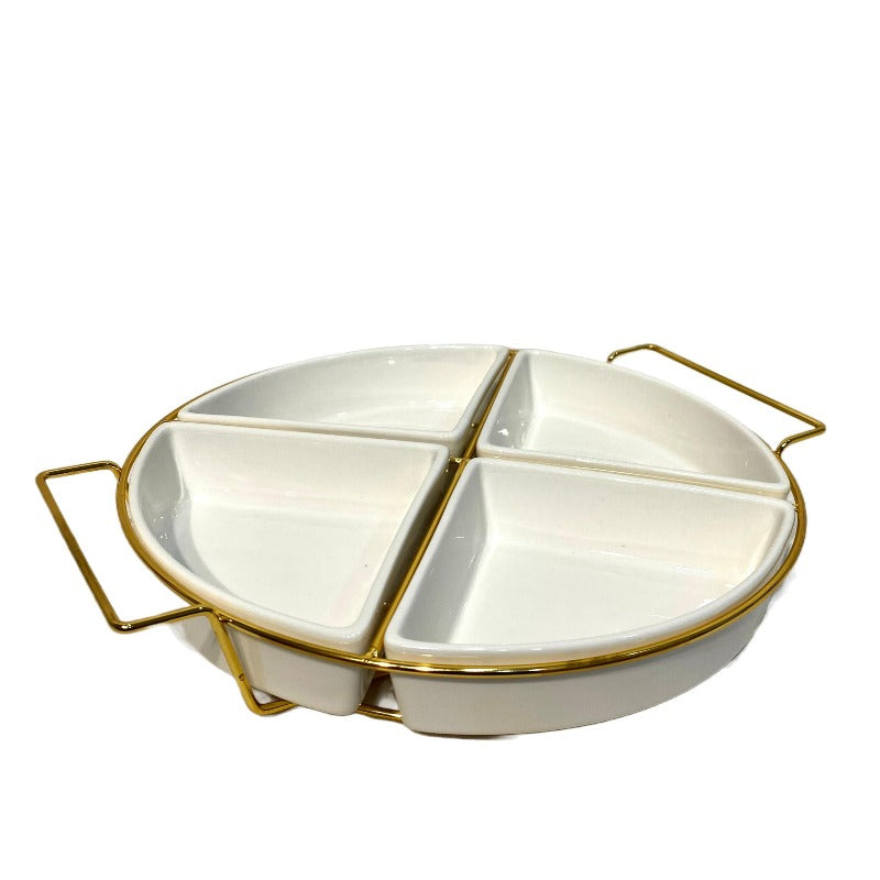 4-Division Dry Fruit Dish With Golden Stand