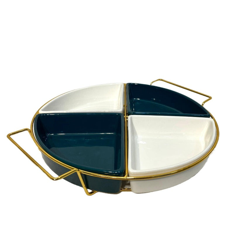 4-Division Dry Fruit Dish With Golden Stand