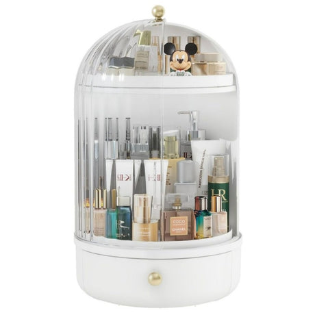 360° Rotating Makeup Organizer With Drawer White