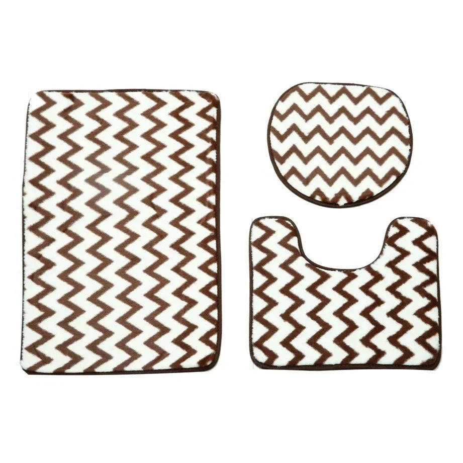 Bath Mat Set 3Pcs Geo Brown