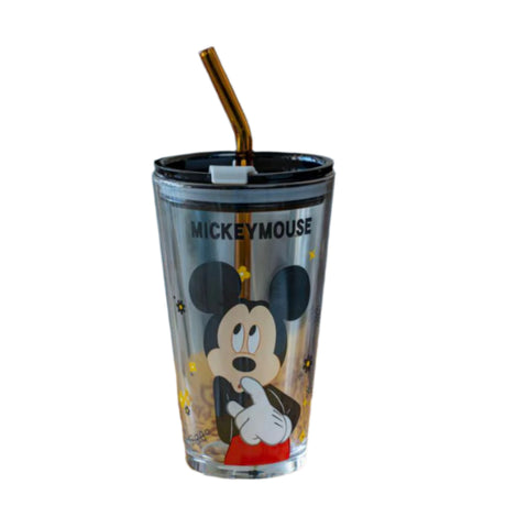 Disney Mickey Mouse Kids Drinking Glass With Lid & Straw 500ml