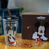 Disney Mickey Mouse Kids Drinking Glass With Lid & Straw 500ml