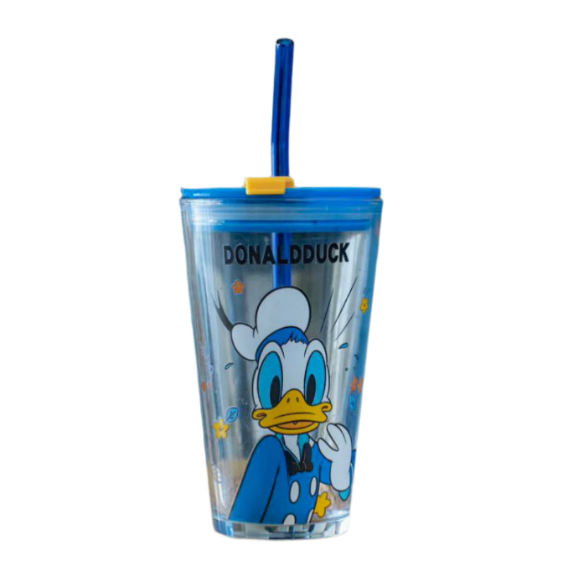 Disney Donald Duck Kids Drinking Glass With Lid & Straw 500ml