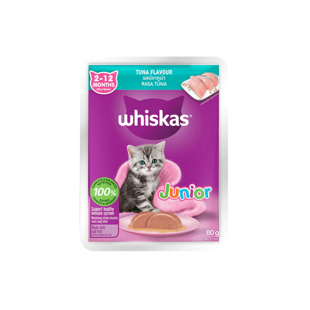 Whiskas Tuna Jelly Kitten Junior 2-12M, 80gm (Pack of 28)