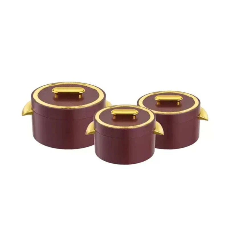 Food Warmer Hotpot Set Maroon & Gold (Set of 3)