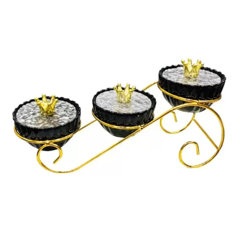 3 Condiment Sets With Gold Stand