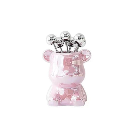 6pcs Cute Bear Stainless Steel Dessert Fork Set with Storage Jar