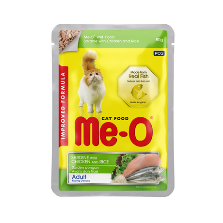 Me-O Pouch Adult - Sardine With Chicken & Rice In Jelly 80g (Pack of 12)