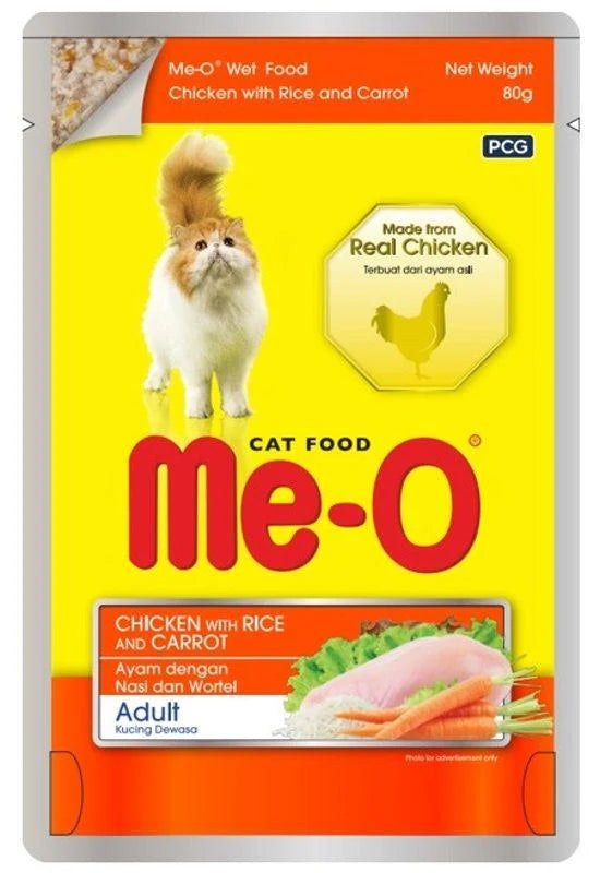 Me-O Pouch Adult - Chicken With Rice & Carrot In Jelly 80gm (Pack of 48)