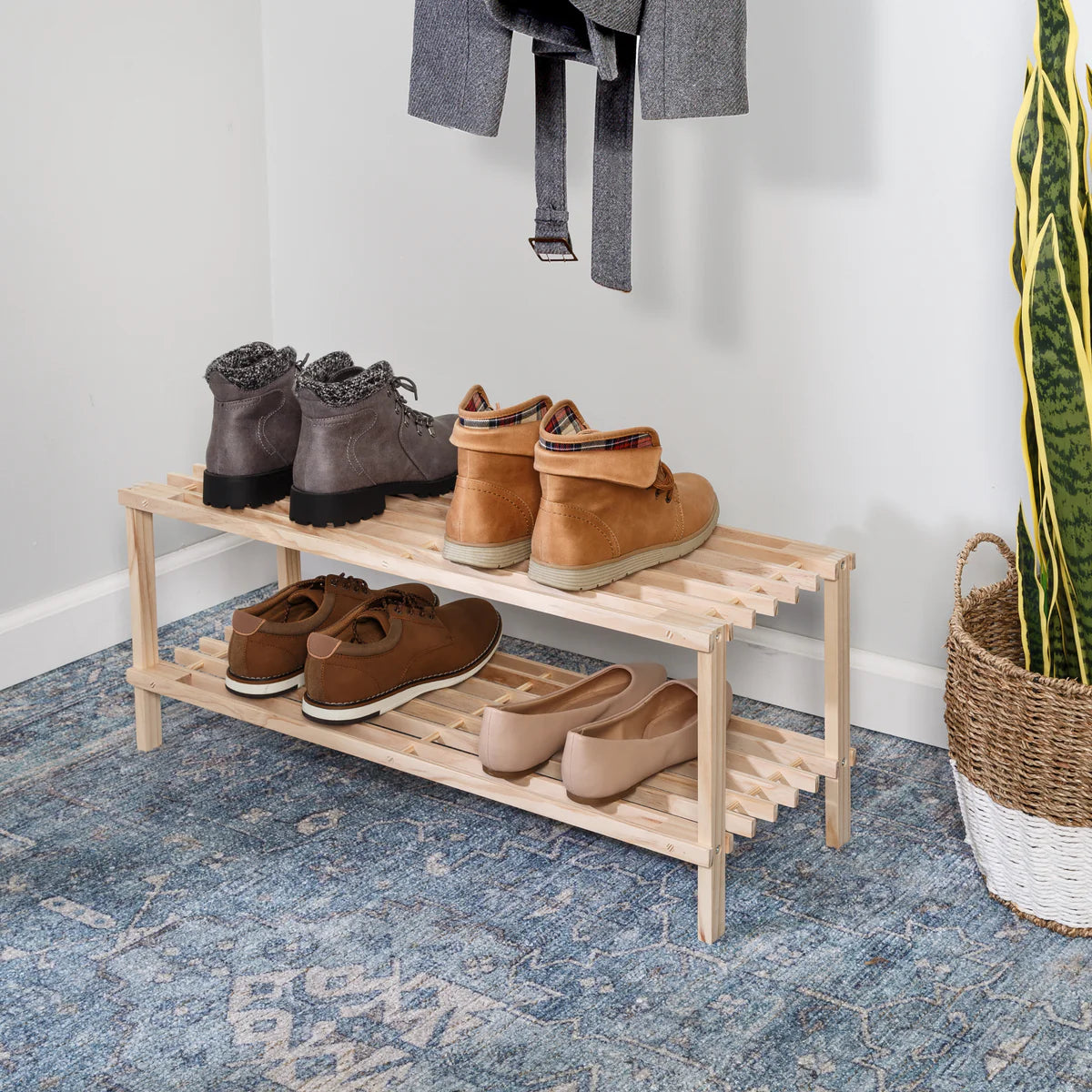 2 Tie Natural Wood Shoe Rack