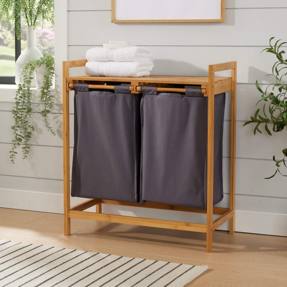 Bamboo Laundry Hamper with Dual Compartments