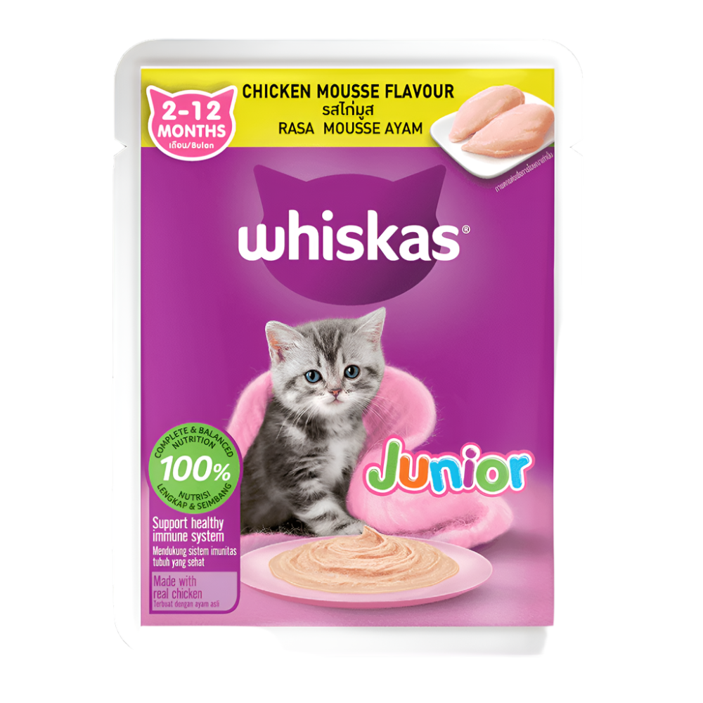 Whiskas Chicken Mousse Kitten Junior 2-12M, 80gm (Pack of 28)