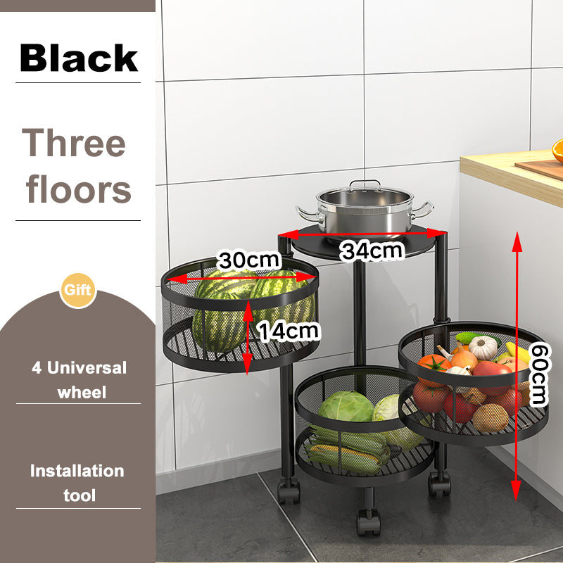 3 Tier Round Rotating Storage Trolley Black