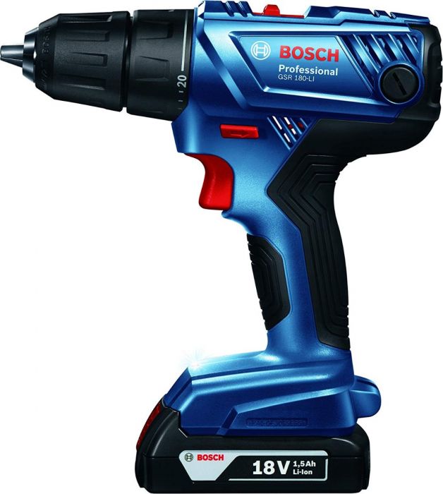 Bosch Cordless Driver Drill, 1/2”, 13mm, 18.0V, 1.5Ah, 54N.m, VSR-2, T. Setting, Li-ion, Ex. Battery + Cordless Torch 18V (Bare)