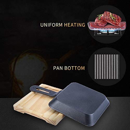 Cast Iron Grilling Pan Square with wooden base