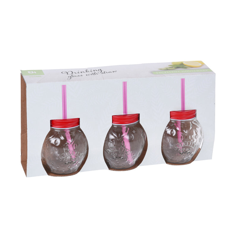 Drinking Glass Pack of 3 With Straws