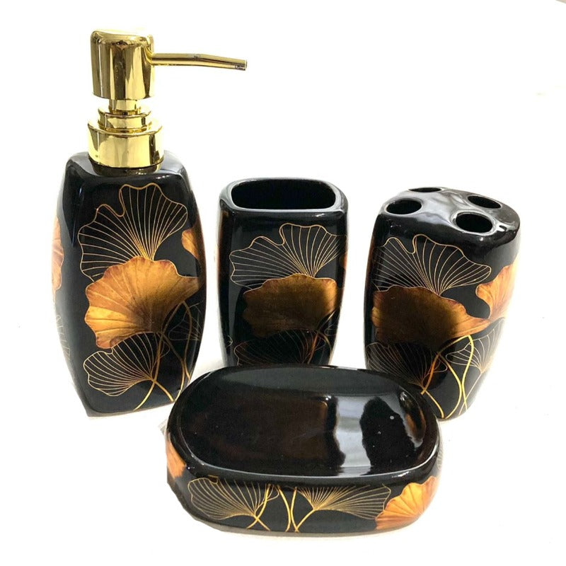 Bathroom Set Flora Black (Set of 4Pcs)