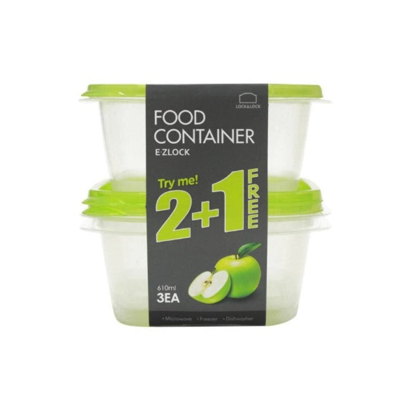 New Ez Lock Rectangular Container 610Ml 3P Set