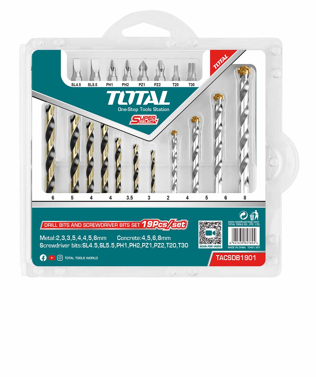 19PCS drill bits & screwdriver bits set