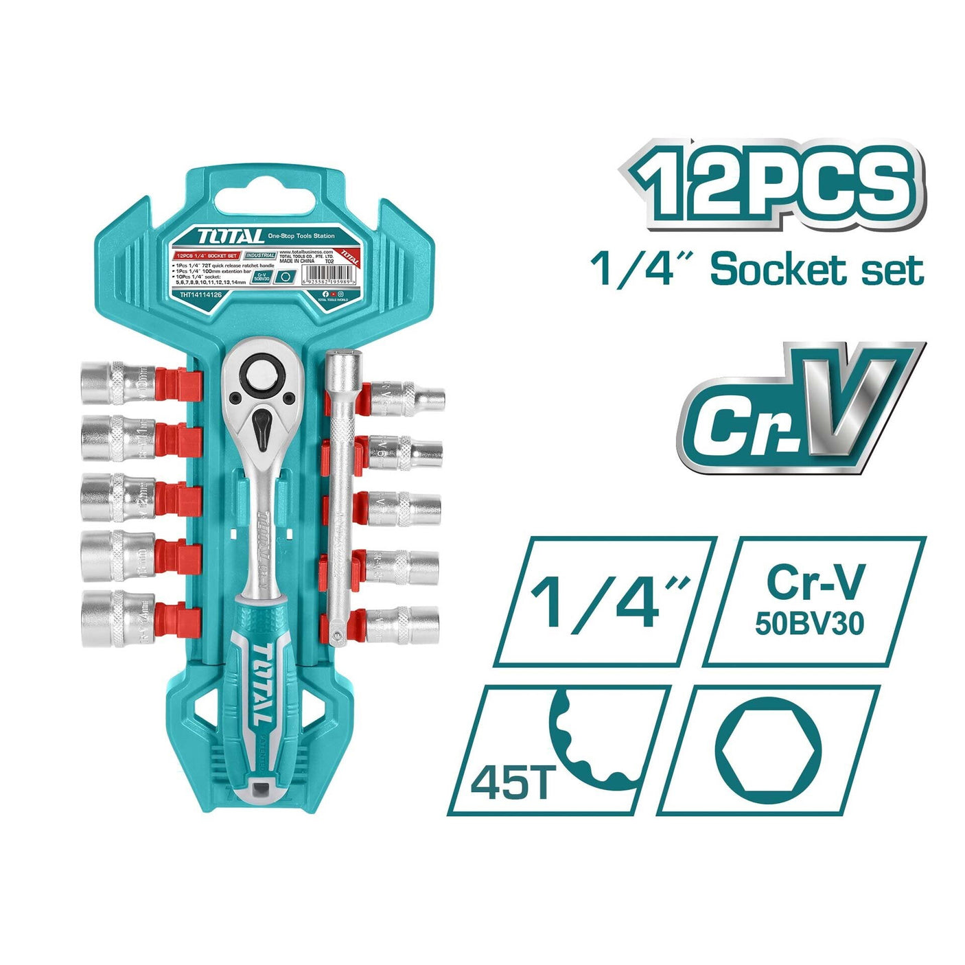 12Pcs 1/4 socket set