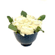 Faux White Roses in Blue Vase