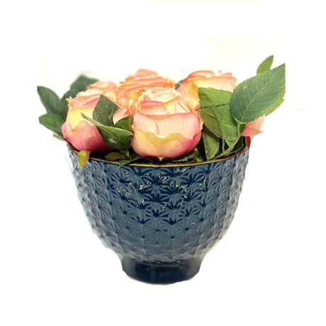 Faux Roses in Blue Vase