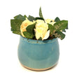 Faux Roses in Sky Blue Pot