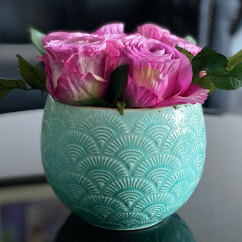 Copy of Faux Roses in Dark Blue Pot