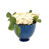 Faux White Roses in Blue Vase