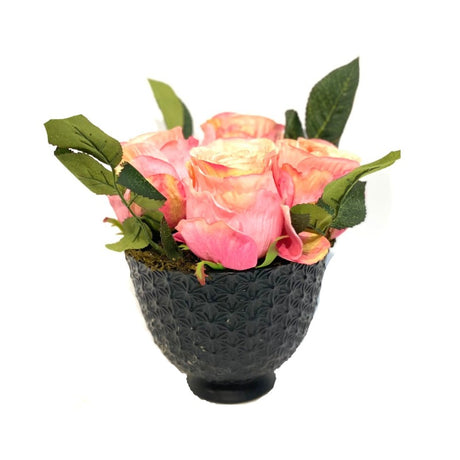 Faux Pink Roses in Charcoal Black Vase