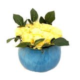 Faux Yellow Roses in Blue Pot