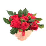 Faux Red Roses Arrangement in Peach Vase