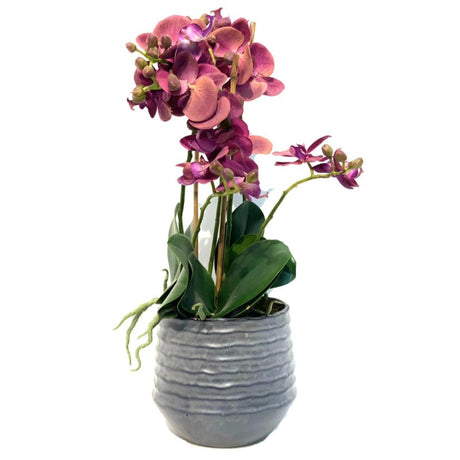 Faux Orchid Arrangement in Grey Pot