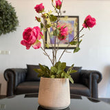 Faux Cabbage Rose Arrangement in Cement Pot