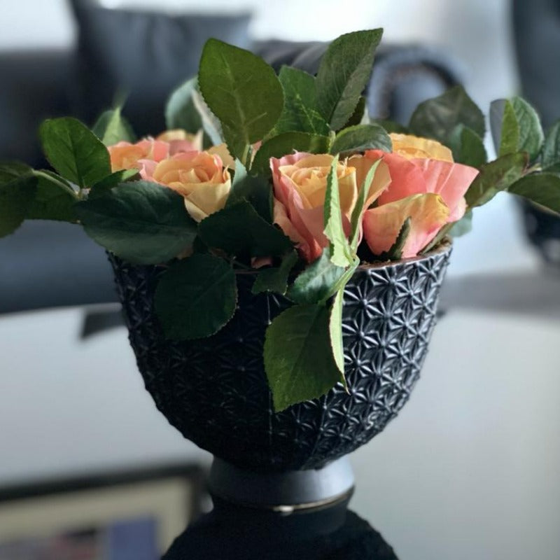 Faux Orange Roses in Charcoal Black Vase