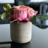 Pink Faux Roses in Grey Cement Pot