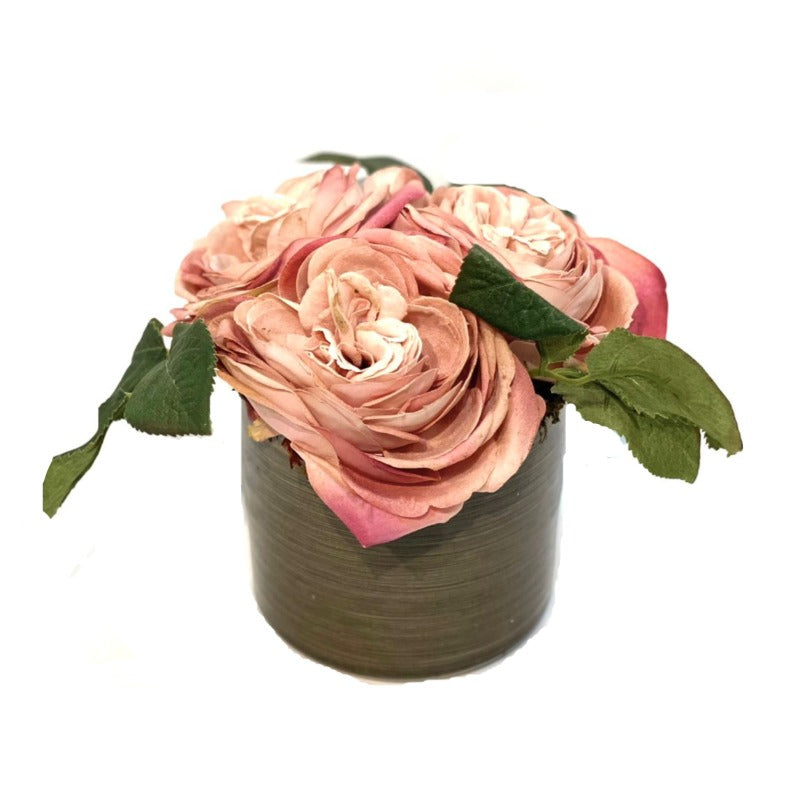 Faux Peach Roses in Pot