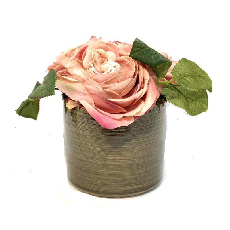 Faux Peach Roses in Pot