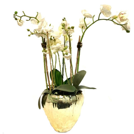 Faux Orchid Arrangement in Gold Vase