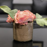 Faux Peach Roses in Pot