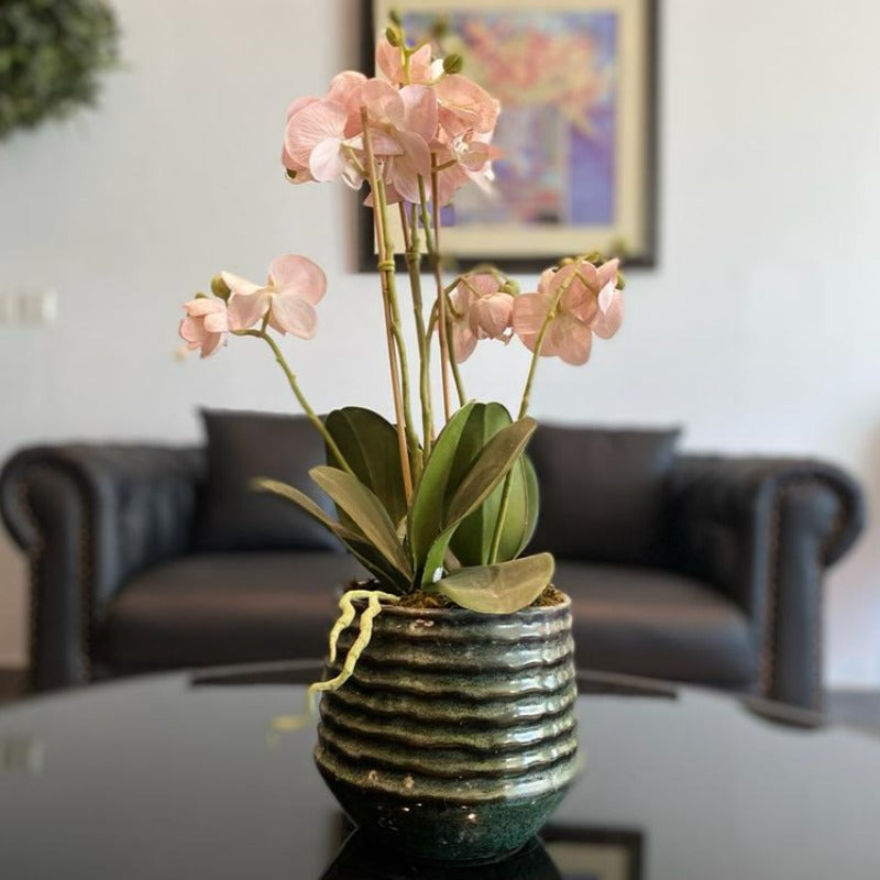 Faux Orchid Arrangement in Vintage Pot