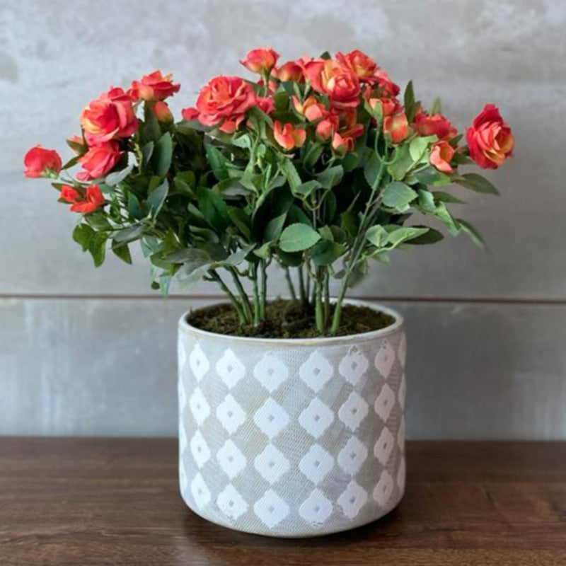 Faux Orange Roses in Ceramic Vase