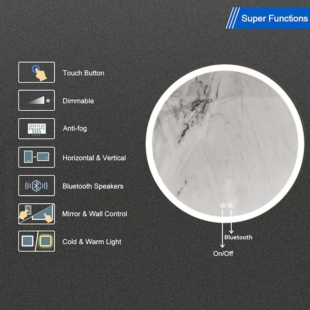 Smart Touch Warm LED Mirror Round 60 x 60 With Bluetooth