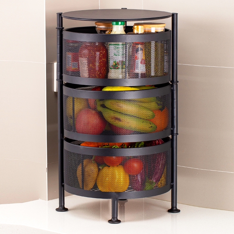 3 Tier Round Rotating Storage Trolley Black