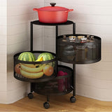 3 Tier Round Rotating Storage Trolley Black