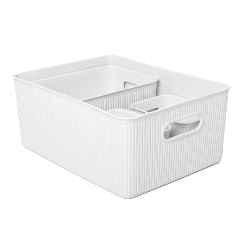 Set of 4 Storage Baskets 15L, 5L,  2L, 1.5L Baobab Pergamon White